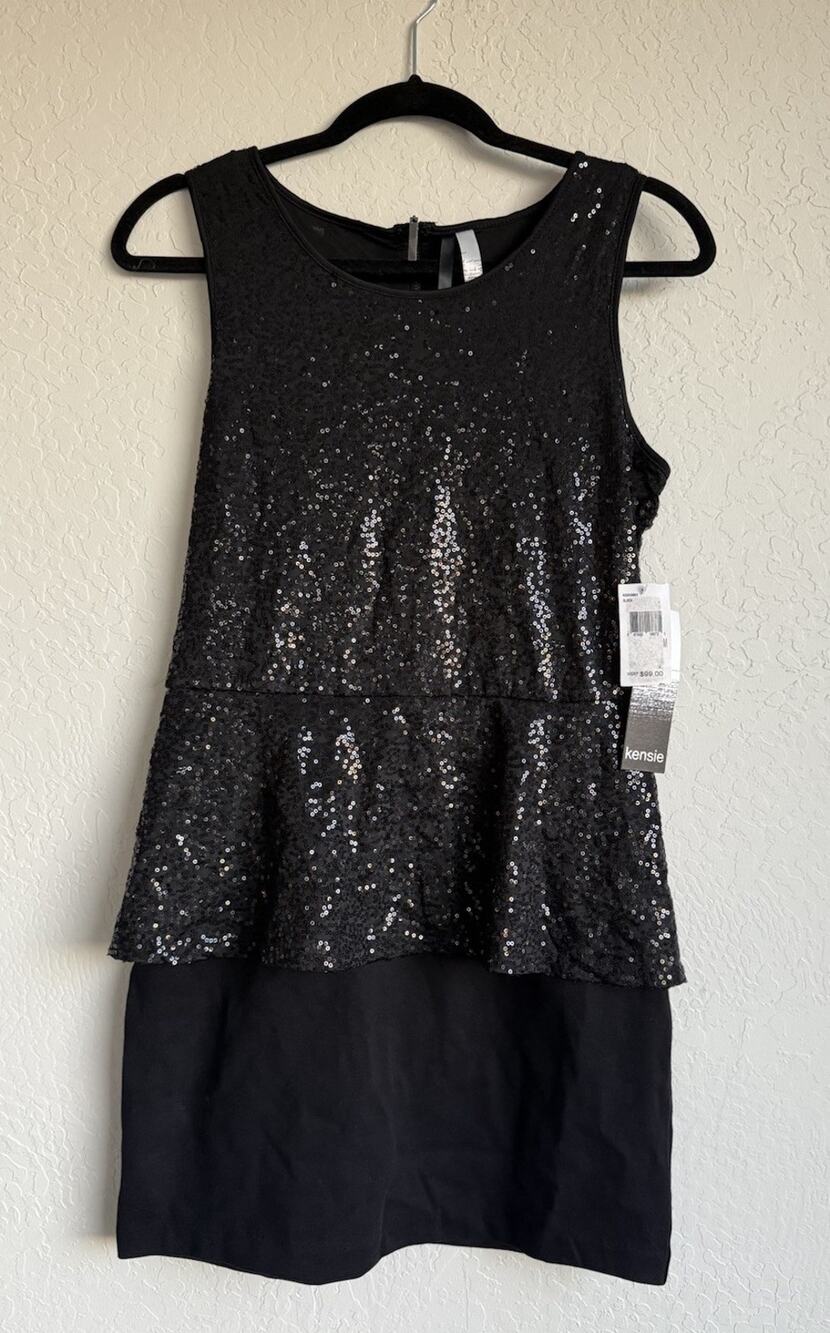 Kensie Black Sequin Cocktail Dress Sleeveless Peplum Party NWT Size Medium